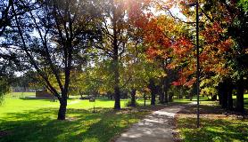 Foot Path in Stirk Park View on a foot path in Stirk Park heading towards the playground from Headingly Road