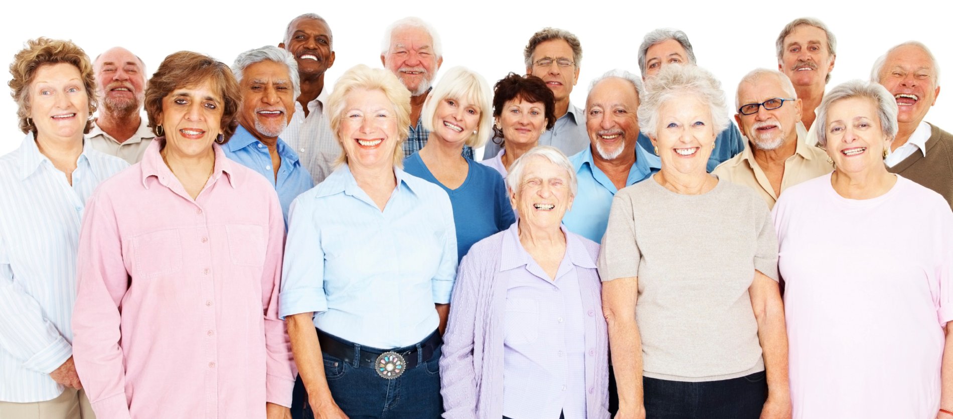 A large group of seniors facing and smiling
