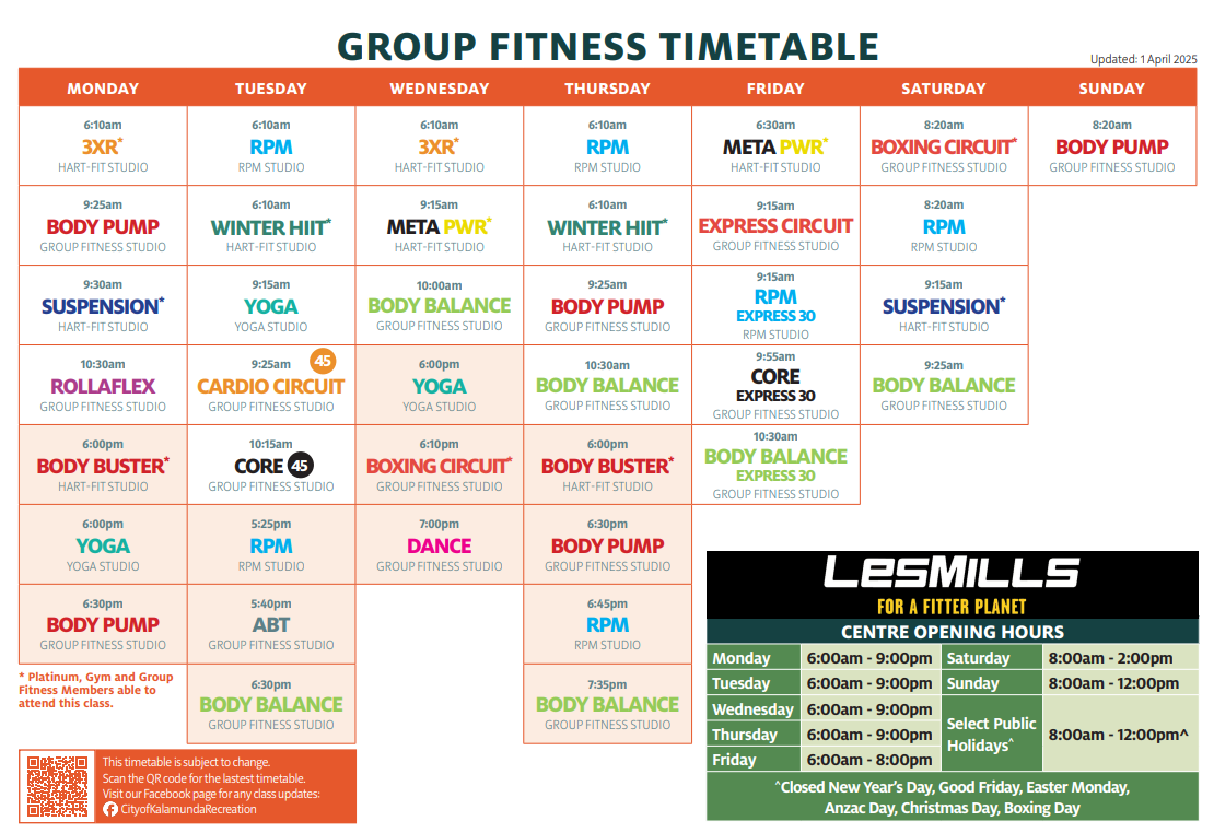 group fitness timetable
