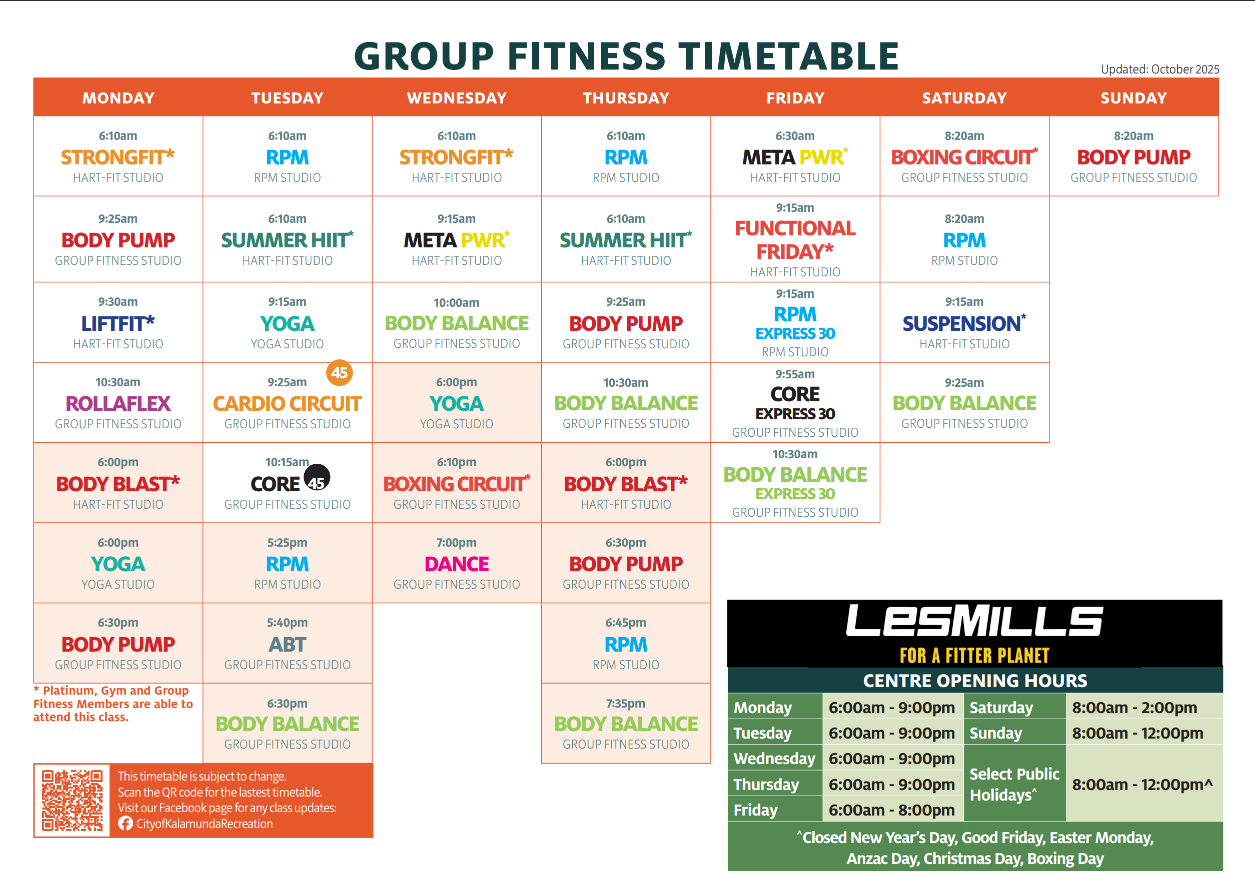 group fitness table
