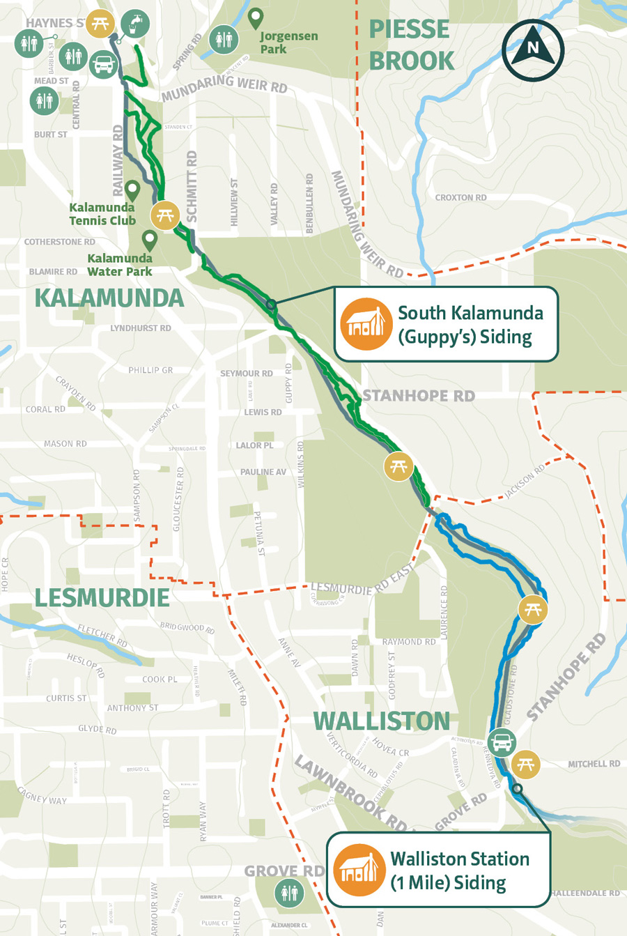 Kalamunda Railway Heritage Trail - Mundaring Weir Road to Grove Road Map Overview