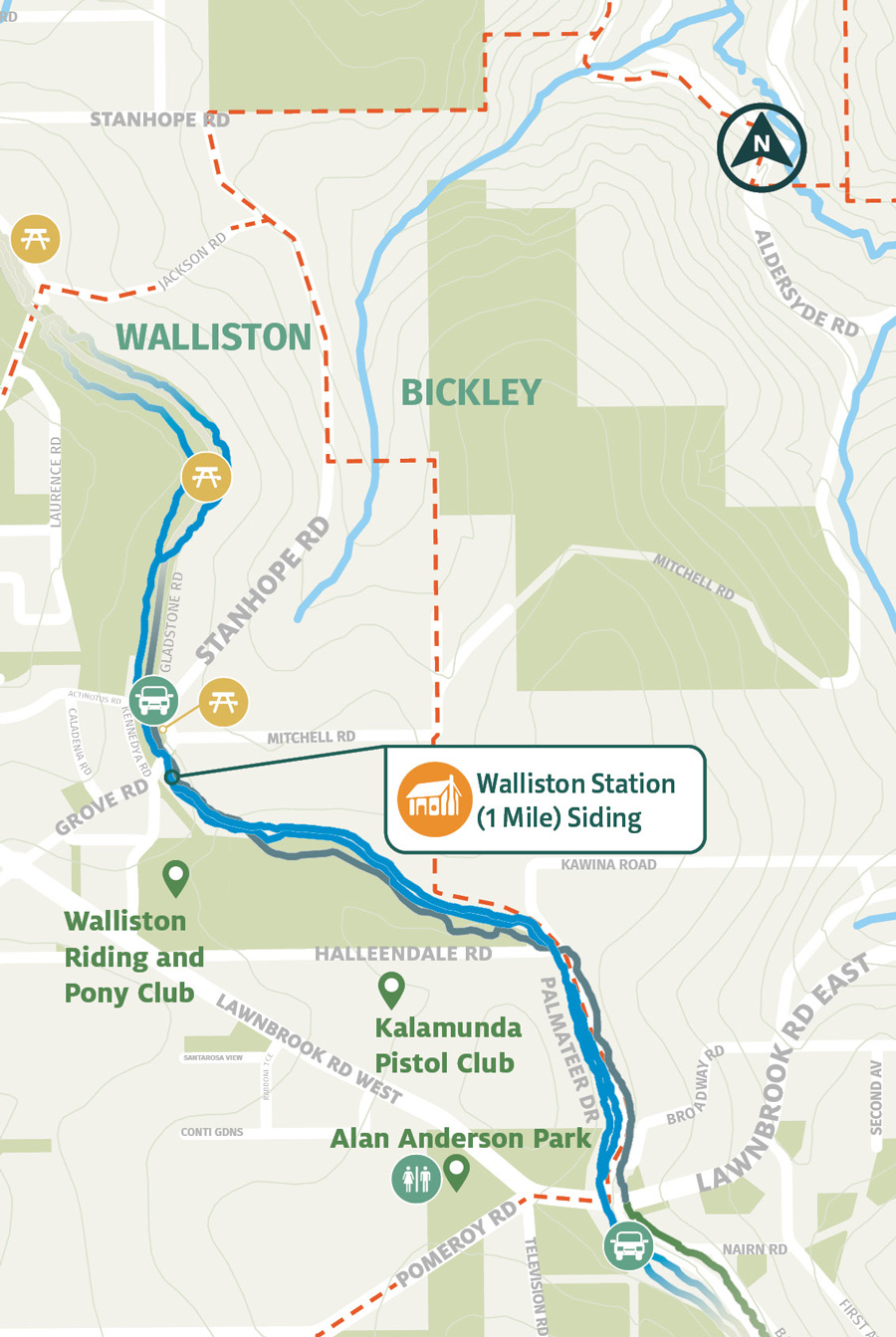 Kalamunda Railway Heritage Trail - Grove Road to Lawnbrook Road East Map Overview