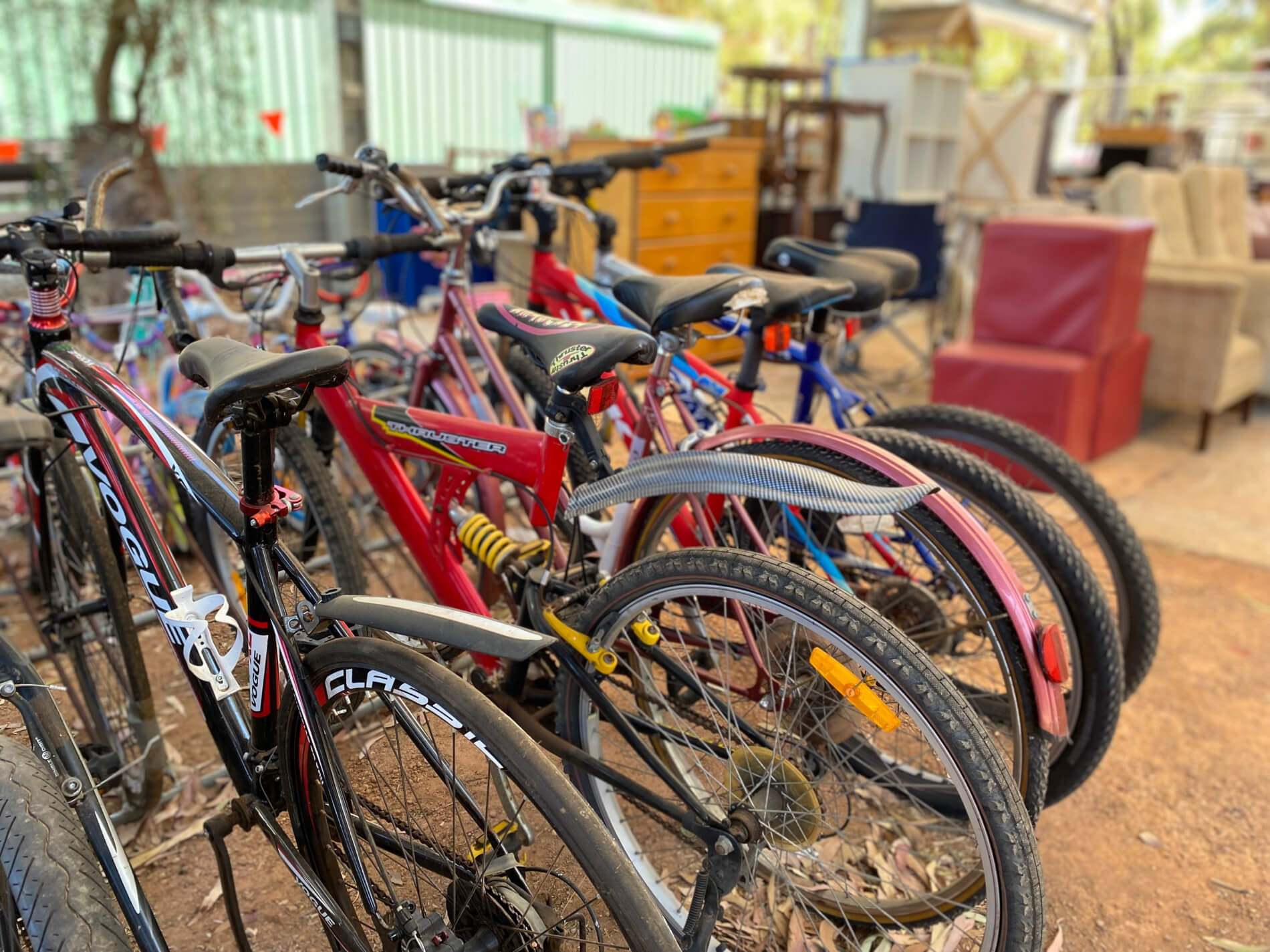 Second Chance reuse shop display of bicycles on offer